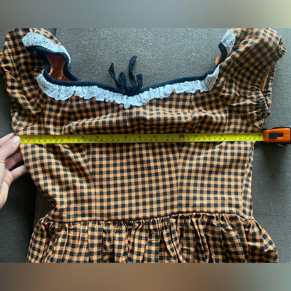 Vixen by Micheline Pitt Bardot Beauty Swing Dress in Orange Pumpkin Gingham - Picture 8 of 11